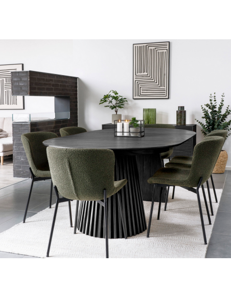 Ovalt spisebord med udtræk sort moderne design træ 200 250 300 120