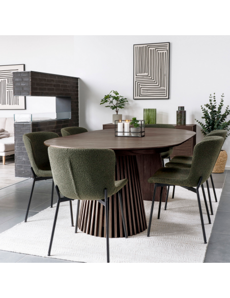 Ovalt spisebord med udtræk smoked røget brun moderne design træ 200 250 300 120