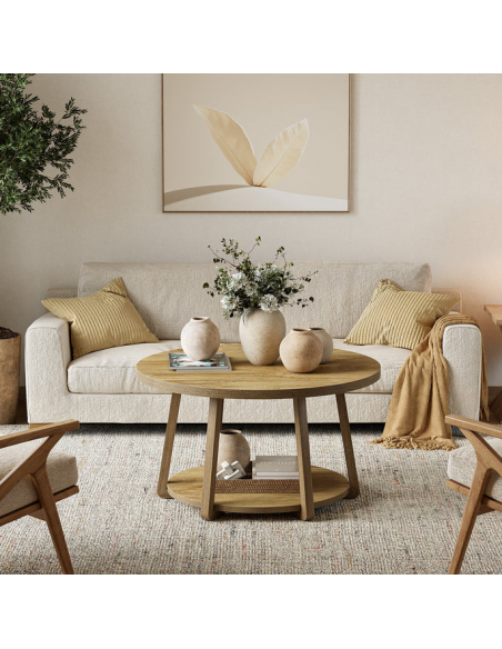 rundt sofabord træ moderne design indretning opbevaring hylde