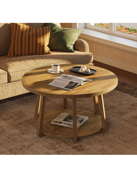 rundt sofabord træ moderne design indretning opbevaring hylde