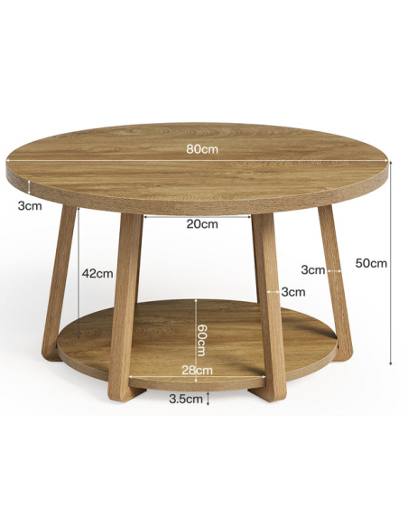 rundt sofabord træ moderne design indretning opbevaring hylde