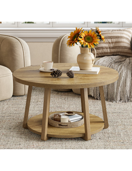 rundt sofabord træ moderne design indretning opbevaring hylde