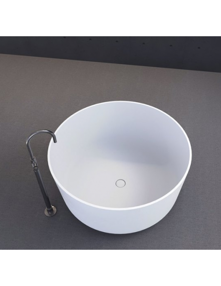 rundt fritstående badekar mat hvid sten moderne design badeværelse