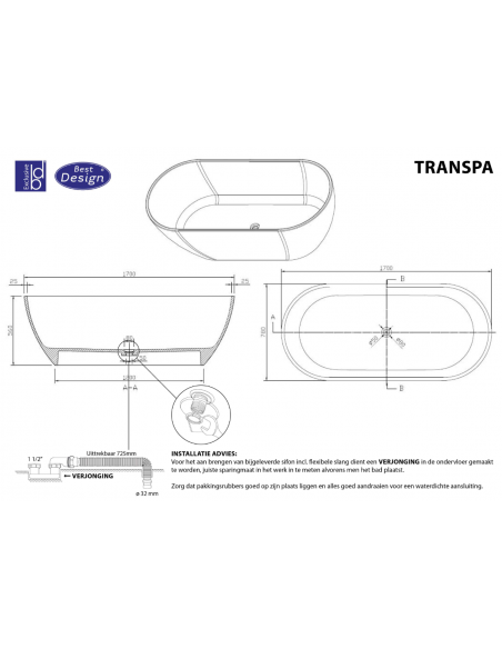 fritstående badekar 170 moderne design badeværelse indretning