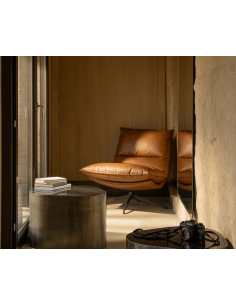 lænestol læder moderne design cognac brun drej drejefod drejefunktion retro 2