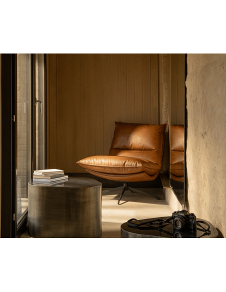 lænestol læder moderne design cognac brun drej drejefod drejefunktion retro