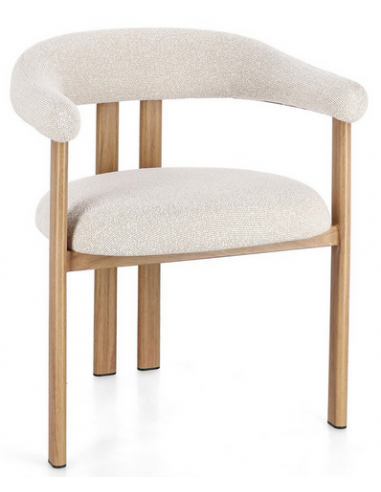 DITTA Spisebordsstol i stål og bouclé polyester H80 cm - Trælook/Natur