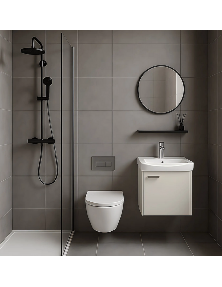 komplet badmiljø væg underskab med vask håndvask badeværelse spejl med lys led