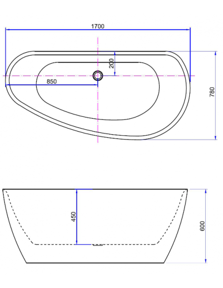fritstående badekar 180 moderne design badeværelse indretning mat hvid akryl