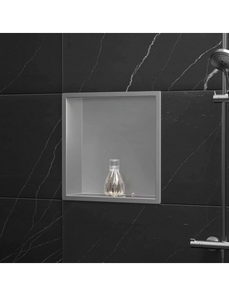 hylde indbygning indmuring væg væggen badeværelseshylde badeværelse bruseniche brusekabine bruser