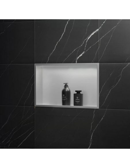 hylde indbygning indmuring væg væggen badeværelseshylde badeværelse bruseniche brusekabine bruser