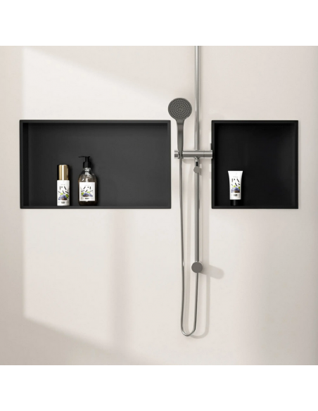 hylde indbygning indmuring væg væggen badeværelseshylde badeværelse bruseniche brusekabine bruser