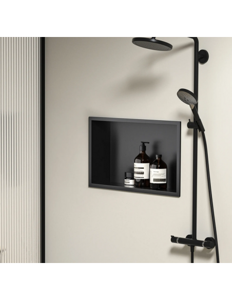 hylde indbygning indmuring væg væggen badeværelseshylde badeværelse bruseniche brusekabine bruser