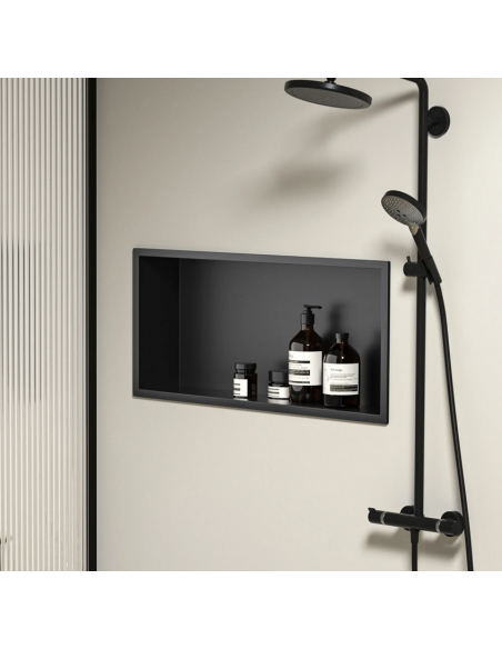 hylde indbygning indmuring væg væggen badeværelseshylde badeværelse bruseniche brusekabine bruser