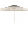 Parasol med frynser i aluminium og polyester Ø210 cm - Trælook/Hvidgrøn stribet