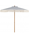 Parasol med frynser i aluminium og polyester Ø210 cm - Trælook/Hvidblå stribet