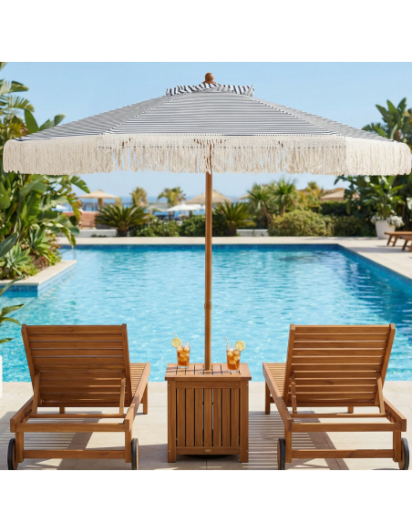 parasol strandparasol havemøbler havebord terrasse stribet