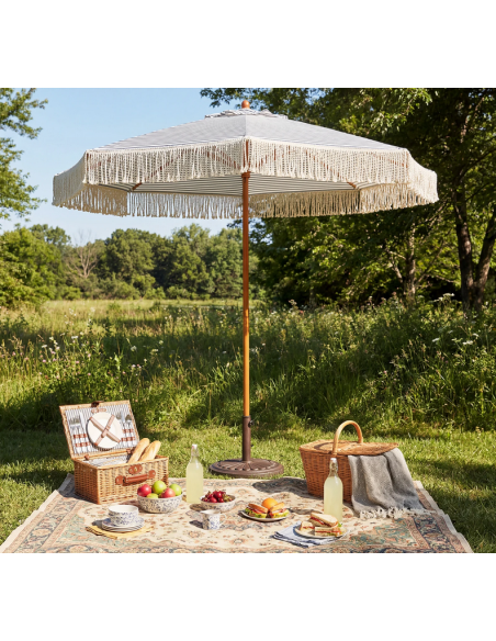 parasol strandparasol havemøbler havebord terrasse stribet