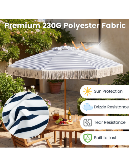 parasol strandparasol havemøbler havebord terrasse stribet