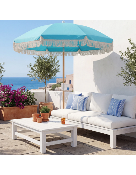 parasol strandparasol havemøbler havebord terrasse stribet haveparasol