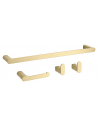 Badeværelsessæt med håndklædeholder, kroge og toiletrulleholder i metal - Børstet guld