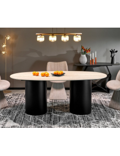 ovalt spisebord marmor travertin sten moderne design sort