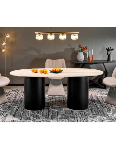 ovalt spisebord marmor travertin sten moderne design sort