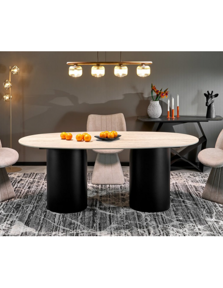 ovalt spisebord marmor travertin sten moderne design sort