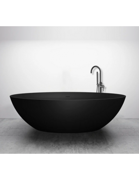 fritstående badekar mat sort solid surface sten ovalt fristående 180