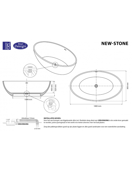 fritstående badekar mat solid surface sten ovalt fristående 180