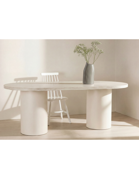 Ovalt spisebord beige travertin