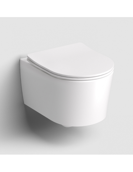 væghængt toilet hvidt mat blank skinnende badeværelse indretning design