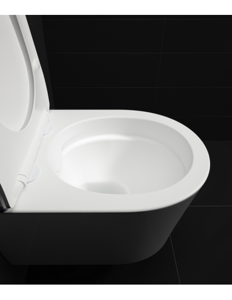 væghængt toilet hvidt mat blank skinnende badeværelse indretning design