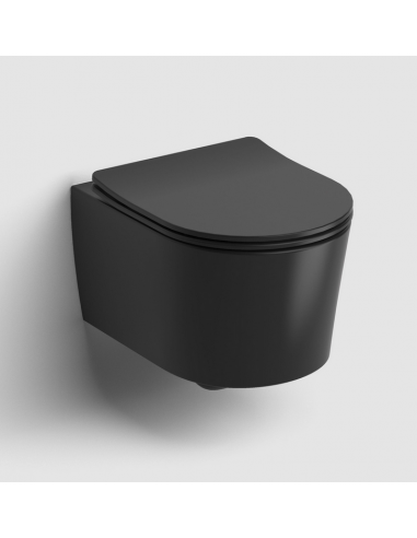 væghængt toilet sort mat blank skinnende badeværelse indretning design