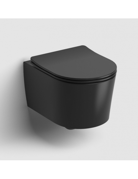 væghængt toilet sort mat blank skinnende badeværelse indretning design