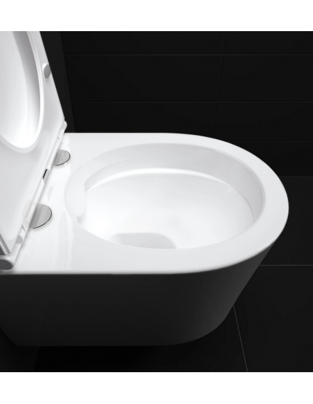 væghængt toilet hvidt mat blank skinnende badeværelse indretning design