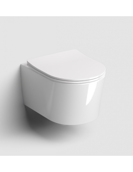 væghængt toilet hvidt mat blank skinnende badeværelse indretning design