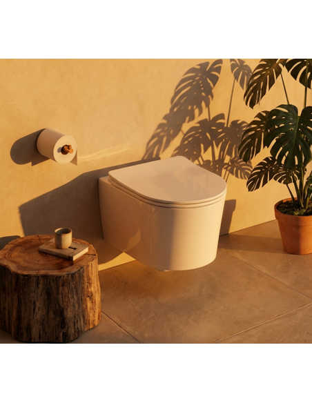 væghængt toilet hvidt mat blank skinnende badeværelse indretning design