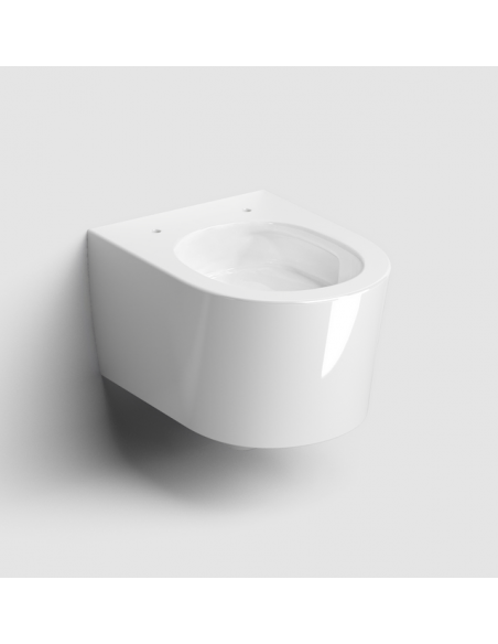 væghængt toilet hvidt mat blank skinnende badeværelse indretning design