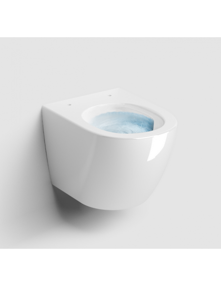 væghængt toilet hvidt mat blank skinnende badeværelse indretning design