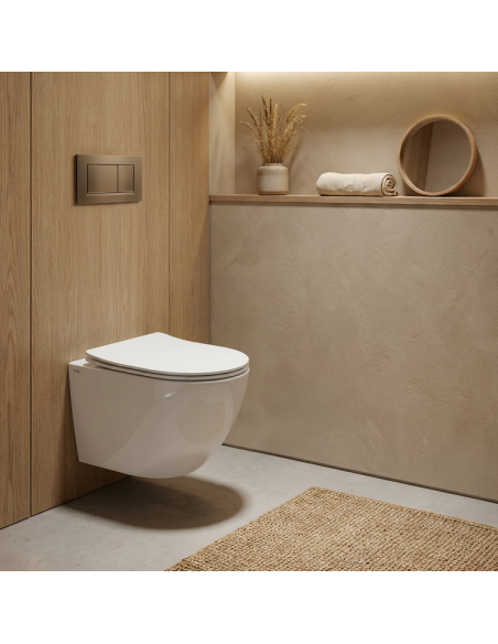 væghængt toilet hvidt mat blank skinnende badeværelse indretning design