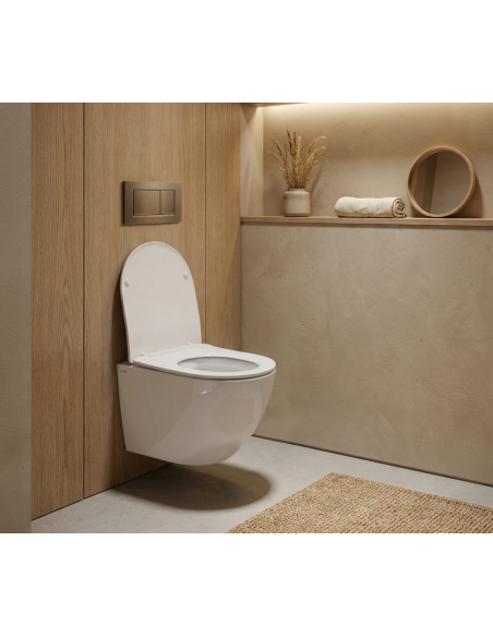 væghængt toilet hvidt mat blank skinnende badeværelse indretning design