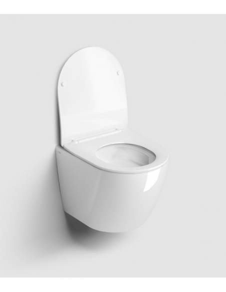 væghængt toilet hvidt mat blank skinnende badeværelse indretning design