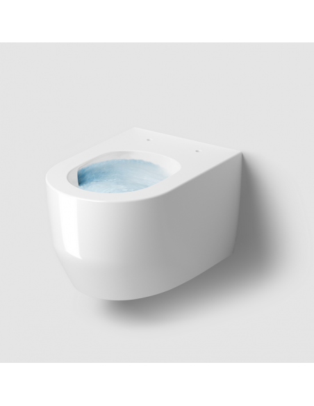 væghængt toilet hvidt mat blank skinnende badeværelse indretning design