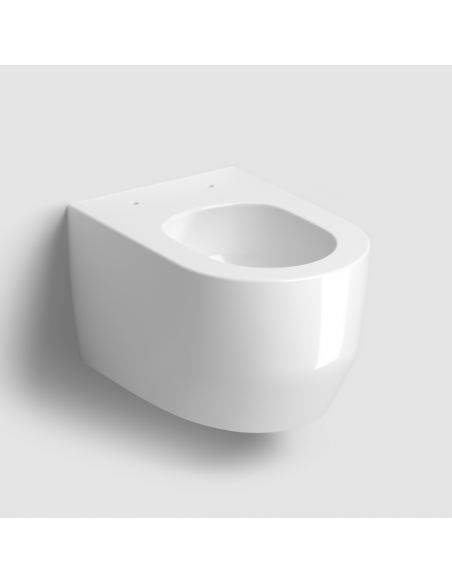 væghængt toilet hvidt mat blank skinnende badeværelse indretning design
