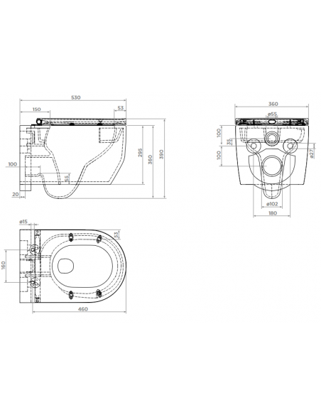 væghængt toilet hvidt mat blank skinnende badeværelse indretning design