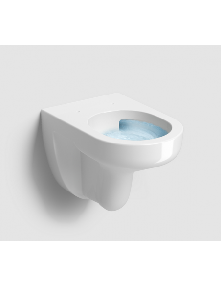 væghængt toilet hvidt mat blank skinnende badeværelse indretning design