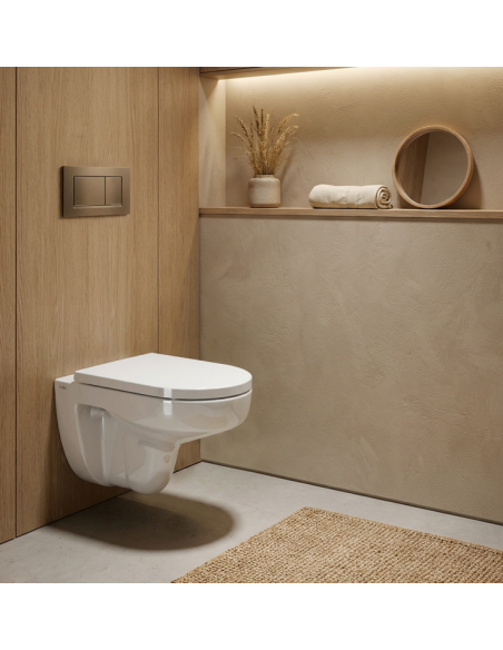 væghængt toilet hvidt mat blank skinnende badeværelse indretning design