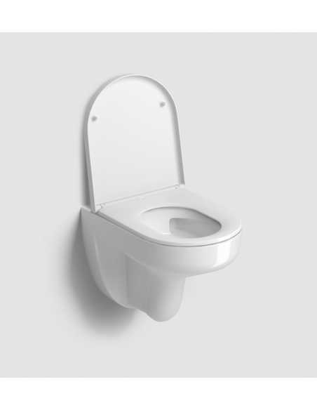 væghængt toilet hvidt mat blank skinnende badeværelse indretning design