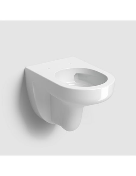 væghængt toilet hvidt mat blank skinnende badeværelse indretning design